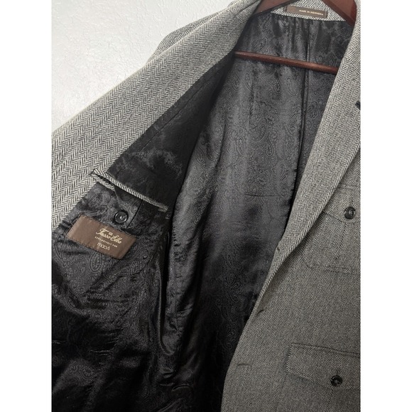 Tasso Elba Men's Gray Herringbone Wool Blend Blazer Coat Elbow Patches L 42-44 - Picture 7 of 16
